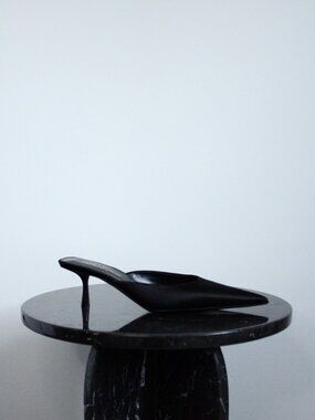 Saint Laurent Barbara 55 Mules Womens 6 Black Satin Pointed Toe Designer Luxury